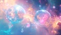 dreamlike abstract space scene featuring celestial orbs and distorted shapes in array of pastel hues creating sense Royalty Free Stock Photo