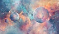 dreamlike abstract space scene featuring celestial orbs and distorted shapes in array of pastel hues creating sense Royalty Free Stock Photo
