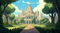 Dreamlike Anime Castle Surrounded By Lush Greenery - Impressionistic Artwork