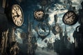 A dreamlike clockwork city where time runs in reverse, with floating gears, surreal architecture,