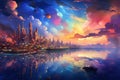 Dreamlike Colorful clouds city. Generate Ai