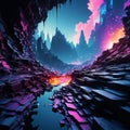 Dreamlike digital fissure, fracturing color and contrast, awakening a forgotten digital world