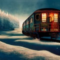 dreamlike dramatic render of the polar express entering the north pole factory village from a first person perspective within a