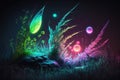 Dreamlike Fantasy World: Neon Sparkling Grass Illustration, generative ai