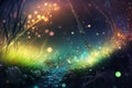 Dreamlike Fantasy World: Neon Sparkling Grass Illustration, generative ai