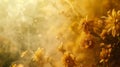 Dreamlike flowers with pollen in the air. Yellow flowers and smoke of pollen Royalty Free Stock Photo