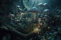 dreamlike forest with mystical creatures and otherworldly plants