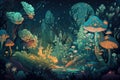 dreamlike forest with mystical creatures and otherworldly plants