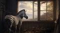 Dreamlike Horizons: A Whimsical Zebra In An Abandoned House