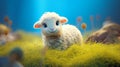 Dreamlike Illustration Of A Cute Merino Sheep In Grass