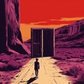 Dreamlike Illustration Poster: Two Doors Opening With A Desertpunk Vibe Royalty Free Stock Photo