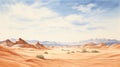 Dreamlike Illustration Of Sahara Desert: Watercolor Painting On Unprimed Canvas