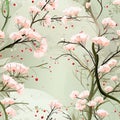 Dreamlike illustration of a tree with flowers on a wall (tiled)