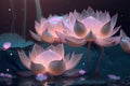 Dreamlike image of light glow lotus flower or water lily with transparent pink