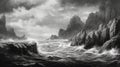 Dreamlike Ocean: A Black And White Stormy Seascape