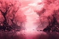 Dreamlike Pink forest art. Generate Ai