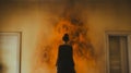 Dreamlike Portraiture: A Woman Confronts A Fiery Abyss In An Empty Room