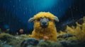 Dreamlike Portraiture: Yellow Stuffed Sheep In The Rain