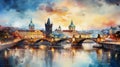 Dreamlike Prague: Captivating Impressionistic Painting of Historic Cityscape