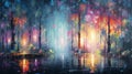 Dreamlike Rainy Forest: A Colorful Abstract Painting