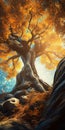 Dreamlike Realism: Unreal Engine 5 Illustration Of An Elven Tree In Autumn