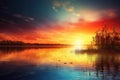 dreamlike scene of beautiful sunset over a peaceful lake Royalty Free Stock Photo