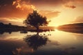 dreamlike scene of beautiful sunset over a peaceful lake Royalty Free Stock Photo