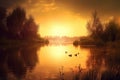 dreamlike scene of beautiful sunset over a peaceful lake Royalty Free Stock Photo