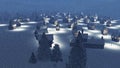 Dreamlike snowbound township at snowfall night