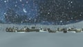 Dreamlike snowy township at snowfall night
