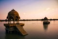 Tranquil sunset on the cenotaphs of Jaisalmer, Rajasthan, India Royalty Free Stock Photo