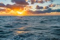 dreamlike sunset panorama on the open wide sea