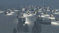Dreamlike township at snowfall night. Aerial view