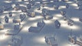 Dreamlike township at snowfall night Aerial view