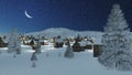 Dreamlike township at snowfall winter night