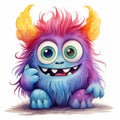 Watercolor Baby Monster Fantasy Vibrant Whimsy