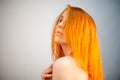 Dreammy portrait of happy redhead woman in soft focus Royalty Free Stock Photo