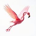 Roseate Spoonbill Flying with Spread Wings against a White Sky Royalty Free Stock Photo