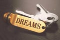 Dreams. Concept on Golden Keychain.