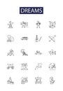 Dreams line vector icons and signs. Ambition, Fantasies, Goals, Motivation, Hopes, Fantasize, Aspirations, Vision