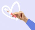 Contemporary art collage. Female hand holding positive pregnancy test. Motherhood, health and family concept Royalty Free Stock Photo