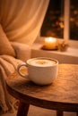 Dreams Style Cozy Evening Coffee Cup with Warm Artificial Light Royalty Free Stock Photo