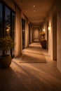 Dreams Style Night Corridor with Soft Ambient Light and Architectural Shadows Royalty Free Stock Photo