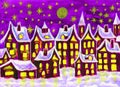 Dreams-town in winter, painting