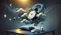Dreamscape with Floating Alarm Clock Royalty Free Stock Photo