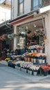 a store front view flower shop, beautiful flower shop front decoration Royalty Free Stock Photo