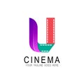 U logo with cinema design production, 3d icons, colorful Royalty Free Stock Photo