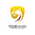 Dragon logo and gold shield, security icon Royalty Free Stock Photo