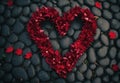 Urban Love: Red Leaf Heart on Cable Stones Royalty Free Stock Photo