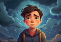 Tearful Boy: Cartoon Portrait of Sadness